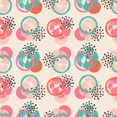 Trendy abstract print with hand drawn circles and textures. Abstract contemporary modern trendy seamless pattern. Stamp texture.