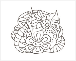 Doodle flower with leaves isolated on white. Coloring page book design. Sketch vector stock illustration. EPS 10