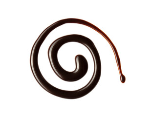 Chocolate sauce swirl isolated on whited background. Hot melted chocolate. Liquid Choco. Decorative line