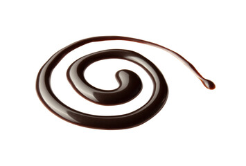 Chocolate sauce swirl isolated on whited background. Hot melted chocolate. Liquid Choco. Decorative...