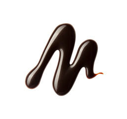 Chocolate sauce swirl isolated on whited background. Hot melted chocolate. Liquid Choco. Decorative line