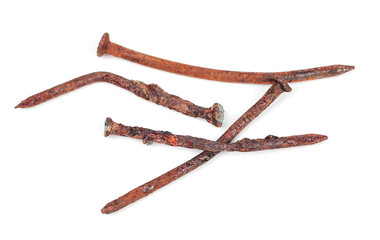 Obraz premium old steel nail with rust, corrosion, on white background 