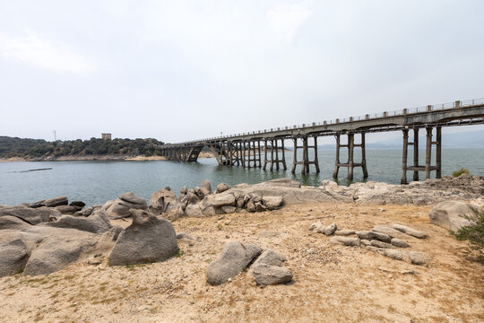 Coghinas lake and bridge. Oschiri, Sassari, Italy, Europe