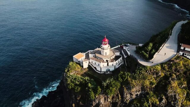 Sunset shot of the Lighthouse in Azores, Farol do Arnel