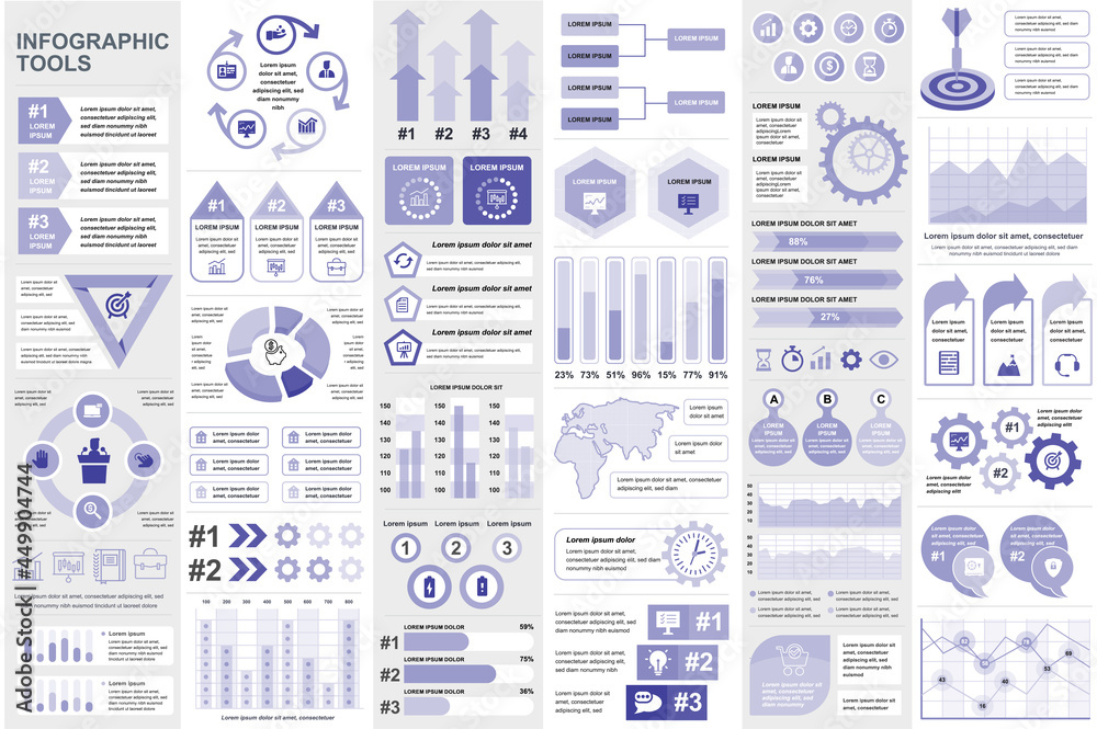 Aufkleber Bundle infographic elements data visualization vector design template. Can be used for steps, business processes, workflow, diagram, flowchart concept, timeline, marketing icons, info graphics.