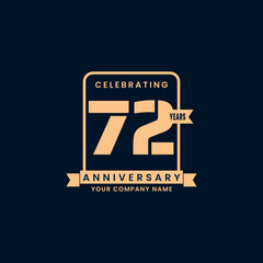 Gold modern 72 year anniversary logo. birthday. Celebration. Celebrating. element. Tape