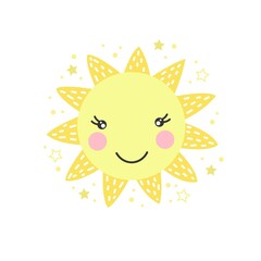 Nursery wall art with cute sun. vector poster. trendy illustration. Gender neutral print on white background.