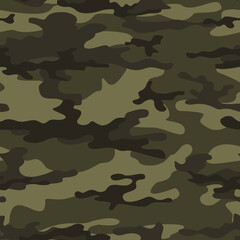 Fototapeta premium Vector camouflage texture, repeat background, trendy khaki design, forest clothing pattern. Army