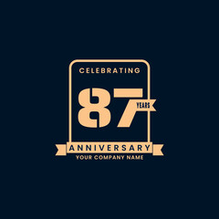 Gold modern 87 year anniversary logo. birthday. Celebration. Celebrating. element. Tape