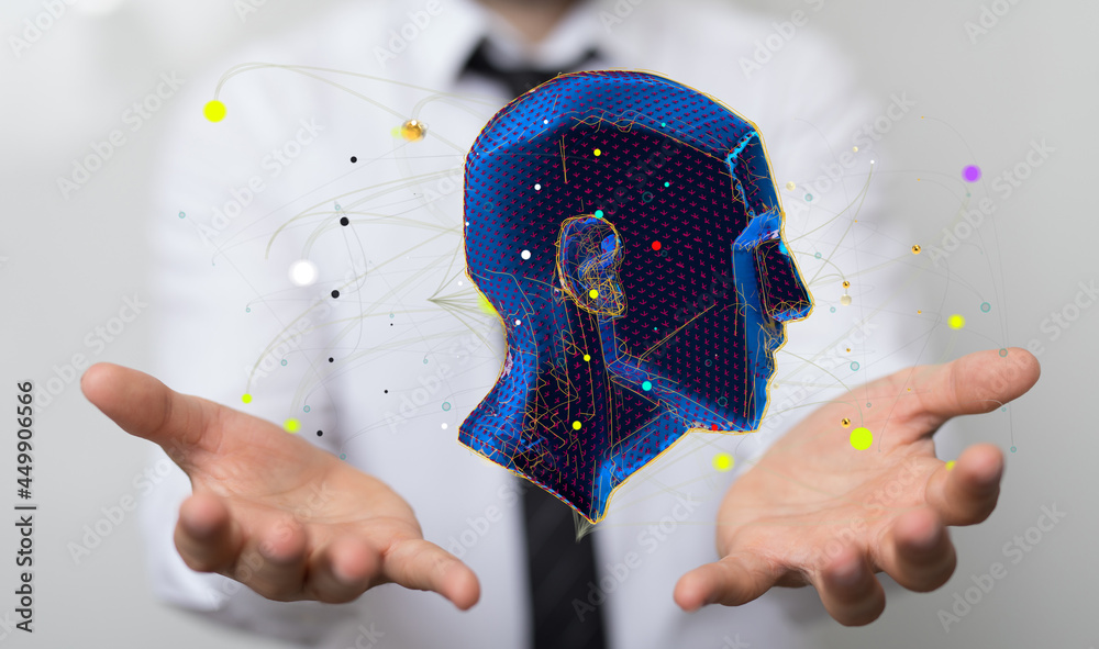 Aufkleber human head and brain with artificial intelligence concept