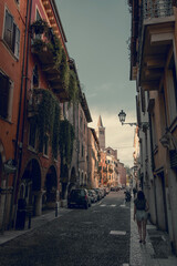 Narrow street in the old town of Verona, Italy