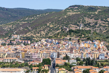 Fototapeta premium picturesque village of Bosa with its multicolored houses along the mouth of the river Temo. Bosa, Oristano, Sardinia, Italy, Europe