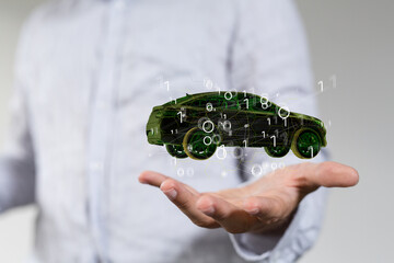 Hologram auto, futuristic polygonal model auto.