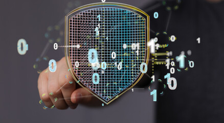 Security Shield concept, data protection. Shield with dots and lines connectio