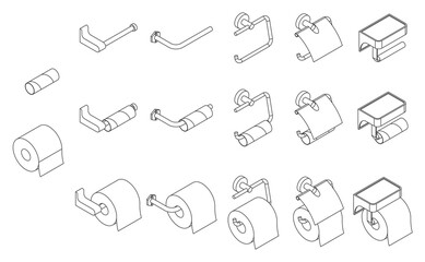 Vector set of isometric toilet paper roll holder empty and full