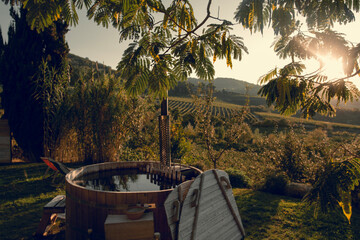 Jacuzzi in the garden of a vinery in Tuscany, Italy  - obrazy, fototapety, plakaty