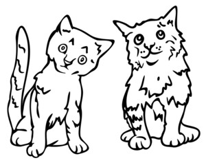 Vector illustration of two kittens. Design for coloring book.