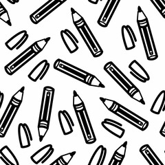 Seamless pattern from a pen with a cap, a pencil, a marker. Things to learn. Suitable for textiles, packaging, advertising