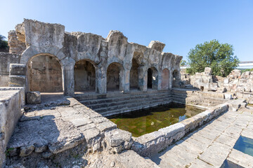 Aquae Ypsitanae the ancient Roman baths on Tirso river. Fordongianus, Oristano, Sardinia, Italy,...