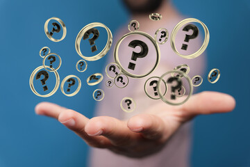 solving problem with digital question marks 3D rendering