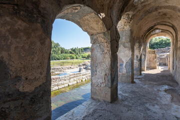 Fototapeta na wymiar Aquae Ypsitanae the ancient Roman baths on Tirso river. Fordongianus, Oristano, Sardinia, Italy, Europe
