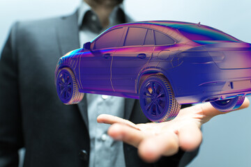 Hologram auto, futuristic polygonal model auto.