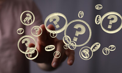 solving problem with digital question marks 3D rendering