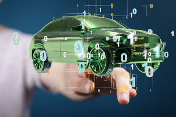 Hologram auto, futuristic polygonal model auto.
