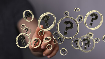 solving problem with digital question marks 3D rendering