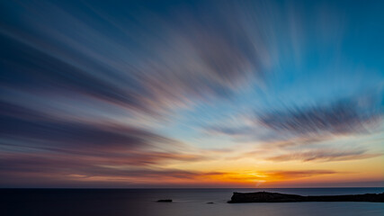 Beautiful sunset sky with clouds, twilight sky background.