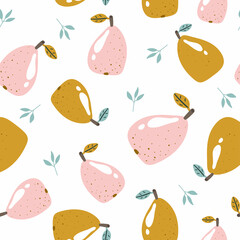 seamless pattern with pears and leaves