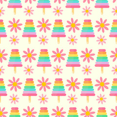 This is a seamless pattern texture of ice cream on a light background. Vector wrapping paper.