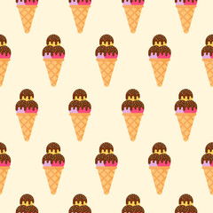 This is a seamless pattern texture of ice cream on a light background. Vector wrapping paper.