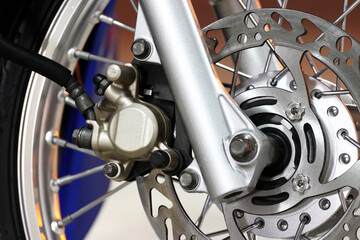 close up motorcycle front disc brake