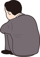 膝を抱える太った男性会社員