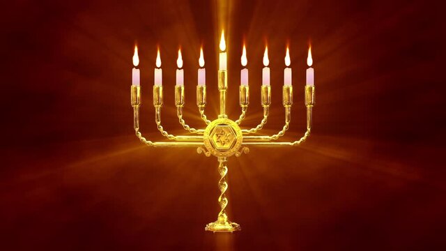 hanukkah menorah lamp with shining candles holiday concept