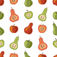 Vector seamless pattern. Apples and pears. For textiles and packaging.