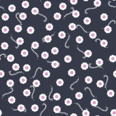 Fototapeta premium Chamomile seamless pattern. Abstract background with white daisies. Pattern for textiles, fabrics, bed linen, wallpaper. Decorative print for design with chamomile and daisies. Vector