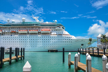 Cruise ship docked at Key West in Florida on a clear sunny day