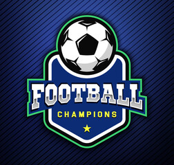 Football logo in flat style. Soccer ball. Sport games. Emblem, badge. Vector illustration.