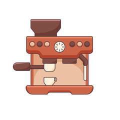 Espresso coffee maker isolated vector illustration. Cappuccino brewing machine design element. 
