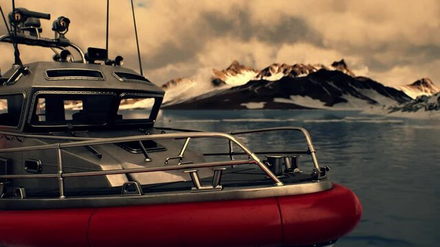 resque boat in cold northern sea