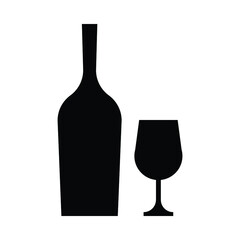 Wine icon vector illustration isolated on white background. Silhouette of a glass and a bottle.