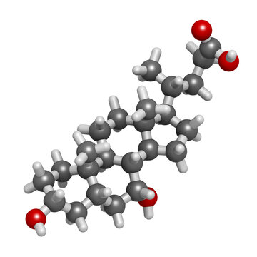 Chenodeoxycholic Acid Drug Molecule. 3D Rendering. Atoms Are Rep