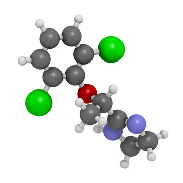 Lofexidine Opioid Withdrawal Treatment Drug. 3D Rendering. Atoms