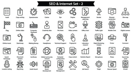 SEO & internet 2 Line Icon Set - obrazy, fototapety, plakaty