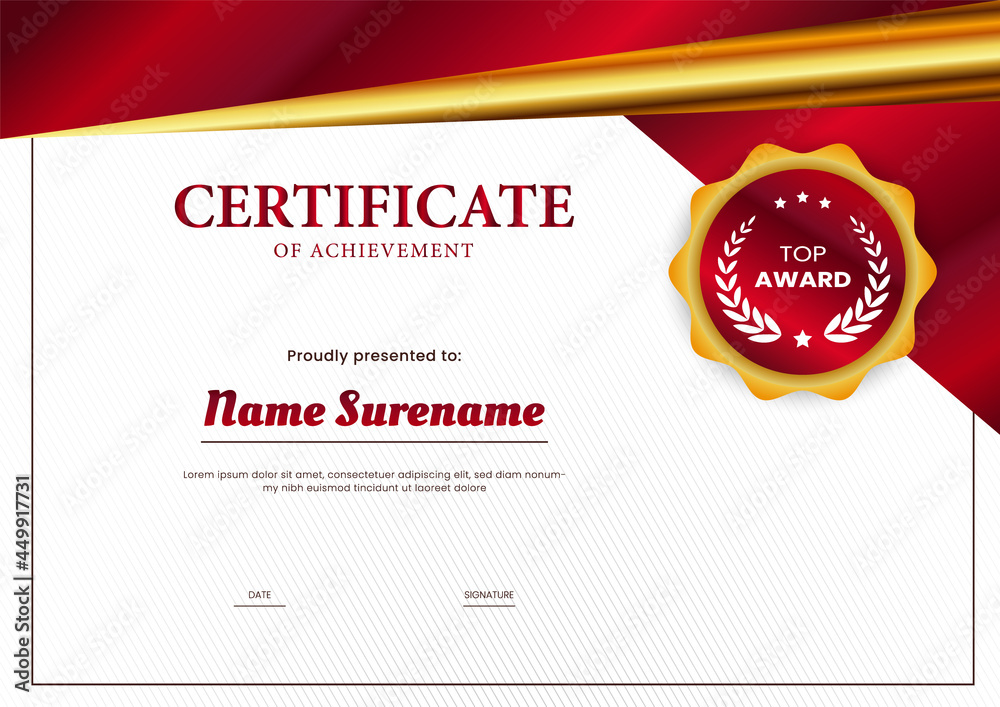 Wall mural red and gold certificate design template for achievement