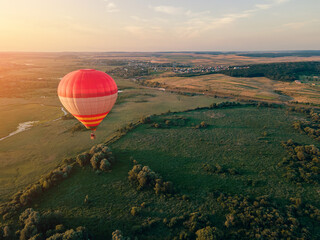 Wonderful hot air balloon flight over a small village