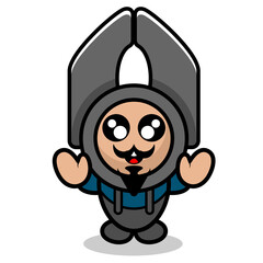vector cartoon character doodle pliers simple cute mascot costume head bearded with raised hands