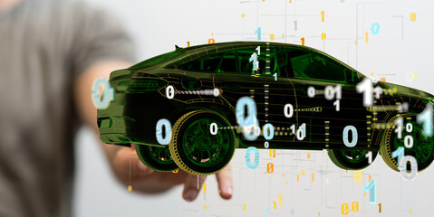 Autonomous car with HUD graphic of Navigation system driving